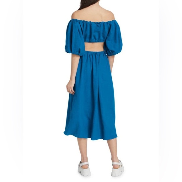 Farm Rio Blue Knotted Cut-Out Linen-Blend Midi-Dress NWT - Picture 4 of 4